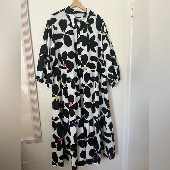 NWT Anthropologie Black and White “The Bettina” Floral Dress - Picture 8 of 11